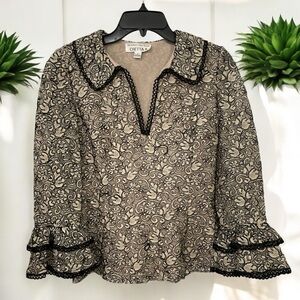 VTG Chetta B, Sherrie Bloom, Peter Novello black gold embroidered lace top S 4.